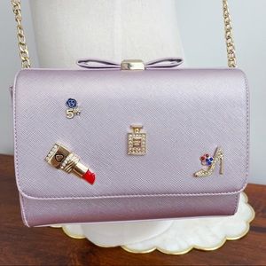 Faux Pink Leather Charmed Crossbody Chain Bag NEW